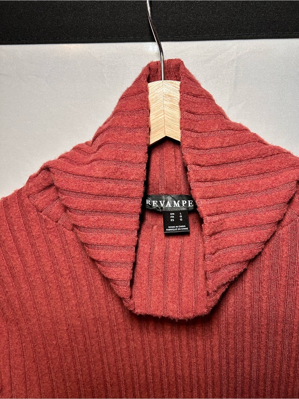 Rust Ribbed Cowl Neck Ruched Sweater Dress L - Picture 3 of 7